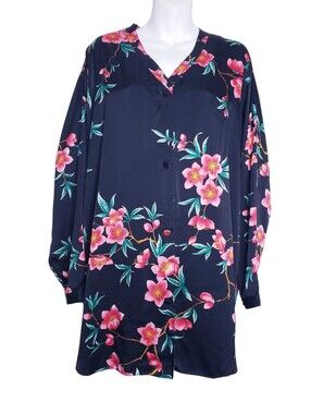 Victoria's Secret Vintage Gold Label Silk Floral Sleep Shirt Women's Size Large